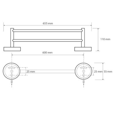 Dubbele Handdoekhouder Sapho X-Round Hangend 65.5 cm Chroom Dubbele Handdoekhouder Sapho X-Round Hangend 65.5 cm Chroom