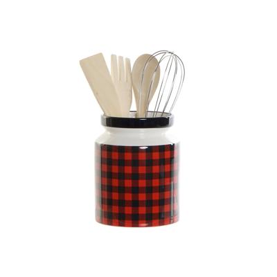 Pot voor Keukengerei DKD Home Decor Roestvrij staal Pijnboom Dolomite 11,5 x 11,5 x 26 cm 1 L