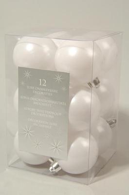 12 onbreekbare kerstballen winterwit 6 cm