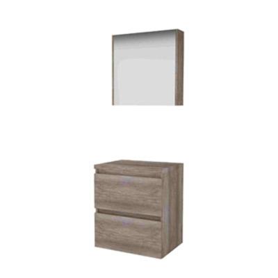 Basic-Line Comfort 46 Badkamermeubelset - 60 x 46 cm - Greeploos - 2 Lades - Wastafelblad - Spiegelkast - Scotch Oak