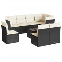 9-delige Loungeset met kussens poly rattan zwart - thumbnail