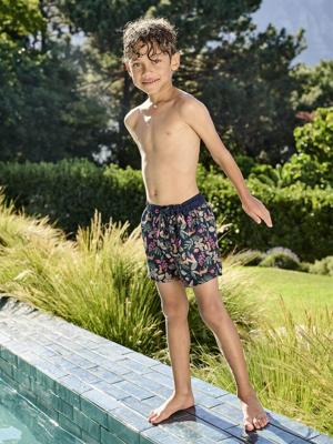 Bedrukte zwemshort voor jongens familiecollectie inktblauw