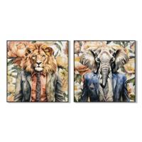 Canvas Home ESPRIT Olifant Leeuw Modern 102 X 4 X 102 CM (2 Stuks) - thumbnail