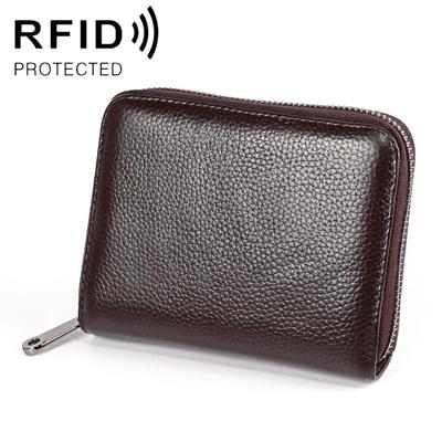 KB195 rits koeienhuid lederen dubbele rij orgel vorm meerdere kaartsleuven anti-magnetische RFID portemonnee Clutch tas voor dames (koffie)