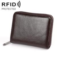 KB195 rits koeienhuid lederen dubbele rij orgel vorm meerdere kaartsleuven anti-magnetische RFID portemonnee Clutch tas voor dames (koffie) - thumbnail