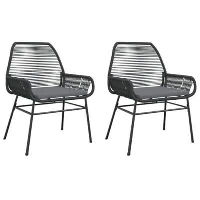 Tuinstoelen 2 st met kussens poly rattan zwart - thumbnail