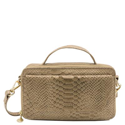 Dames leren handtas - taupe slangenprint - MŌSZ Naomi Dames leren handtas - taupe slangenprint - MŌSZ Naomi