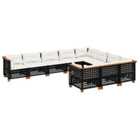 10-delige Loungeset met kussens poly rattan zwart - thumbnail