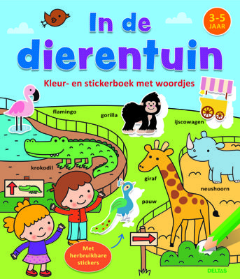 Deltas Kleur- en stickerboek met woordjes - in de dierentuin