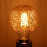 Globe geribbeld getint glas met ruiten LED lamp 4W 300 lumen E27 1800K warm kaarslicht 17,5 cm hoog - thumbnail