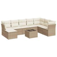 9-delige Loungeset met kussens poly rattan beige - thumbnail