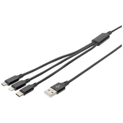 Digitus USB-laadkabel Apple Lightning stekker, USB-A stekker, USB-C stekker, USB-micro-B stekker 1.00 m Zwart Extreem robuust gevlochten bescherming, Flexibel, Digitus USB-laadkabel Apple Lightning stekker, USB-A stekker, USB-C stekker, USB-micro-B stekker 1.00 m Zwart Extreem robuust gevlochten bescherming, Flexibel,