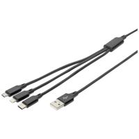 Digitus USB-laadkabel Apple Lightning stekker, USB-A stekker, USB-C stekker, USB-micro-B stekker 1.00 m Zwart Extreem robuust gevlochten bescherming, Flexibel, - thumbnail