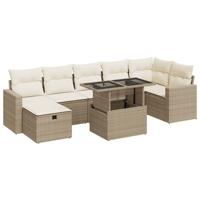 8-delige Loungeset met kussens poly rattan beige - thumbnail
