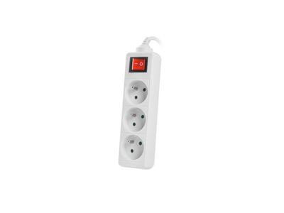 LANBERG VERLENGKABEL 3M WIT, 3X 230V PL, MET SCHAKELAAR