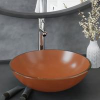 VidaXL Wastafel met kraan en pop-up afvoer gehard glas bruin - thumbnail