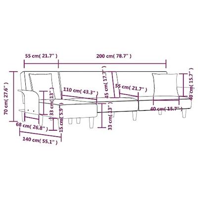 Slaapbank L-vormig 279x140x70 cm stof donkergrijs