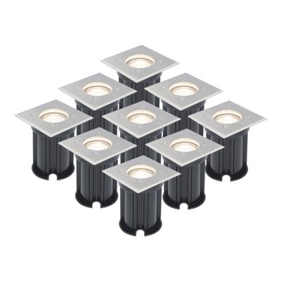 Set van 9 LED Grondspots vierkant buiten - Dimbaar - GU10 - 4000K neutraal wit - 4 Watt 345 Lumen - Tuinspot - Oprit - RVS - IP65