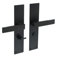 Intersteel Deurkruk Amsterdam op schild met toilet-/badkamersluiting 63/8 mm - mat zwart - thumbnail