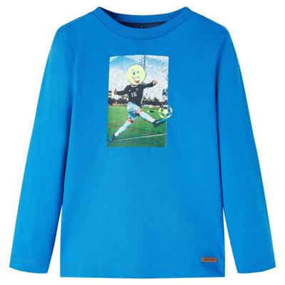 Kindershirt met lange mouwen voetbalspelerprint 128 kobaltblauw Kindershirt met lange mouwen voetbalspelerprint 128 kobaltblauw