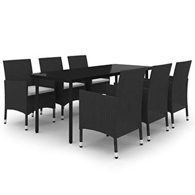 7-delige Tuinset met kussens poly rattan en glas