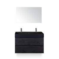 Maxx XL Badmeubelset 100 cm - Black Oak - Wastafel Kube Zwart 2 kraangaten - met Spiegel - thumbnail