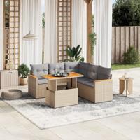 6-delige Loungeset met kussens poly rattan beige - thumbnail