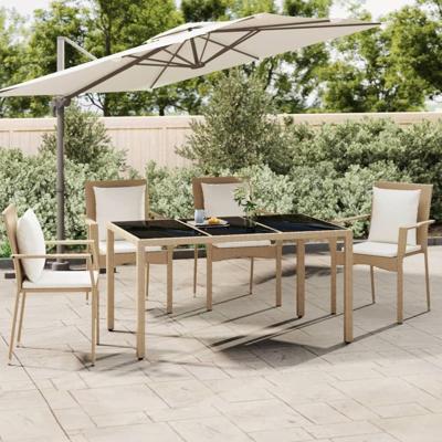 Tuintafel met glazen blad poly rattan en gehard glas beige
