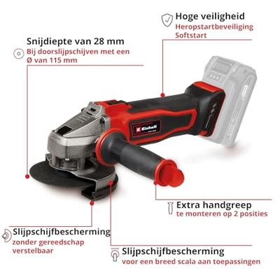 Einhell TE-AG 18/115-2 Li 4431166 Haakse accuslijper 115 mm Zonder accu, Zonder lader 18 V Einhell TE-AG 18/115-2 Li 4431166 Haakse accuslijper 115 mm Zonder accu, Zonder lader 18 V