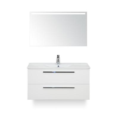 Seville Badmeubelset 100 cm - Wit Hoogglans - Keramische Wastafel Wit Enjoy - met Sence Spiegel