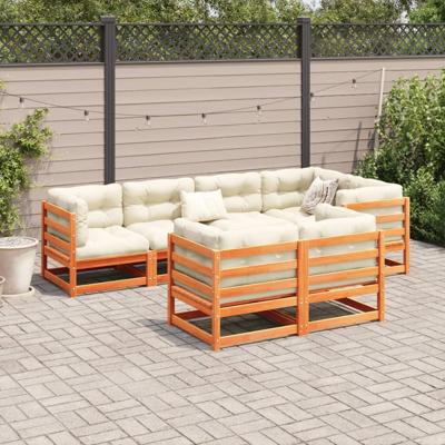 7-delige Loungeset met kussens massief grenenhout wasbruin