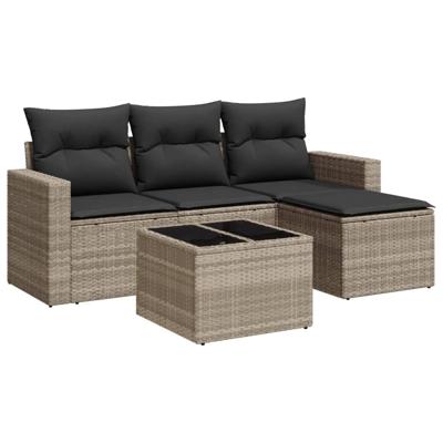 4-delige Loungeset met kussens poly rattan lichtgrijs