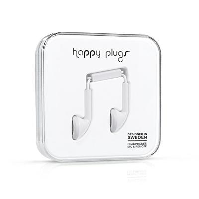 Happy Plugs Earbuds oordopjes met geïntegreerde microfoon en afstandsbediening Compatibel met Apple iPhone, iPod, iPad en Android smartphones, tablets en MP3-spelers - wit