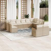 12-delige Loungeset met kussens poly rattan beige - thumbnail