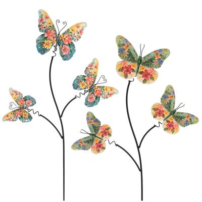 Vlinders bloemen op steker 35x78cm