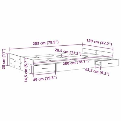 Opbergbedframe met lade Oud hout 120 x 200 cm Bewerkt hout