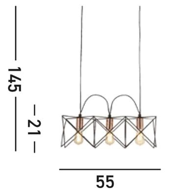 Searchlight Eetkamer hanglampAnthea 3-lichts zwart met roodkoper - 8413-3BK