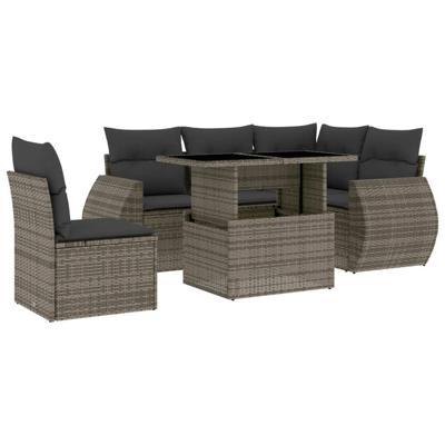 6-delige Loungeset met kussens poly rattan grijs - thumbnail