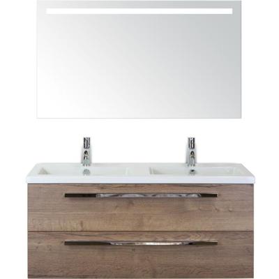 Seville Badmeubelset 120 cm - 2 Laden Tabacco - Wastafel Djazz Dubbel met Sence Spiegel