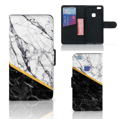 Huawei P10 Lite | Bookcase | Marmer Wit Zwart - Origineel Cadeau Man