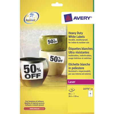 Etiket avery l4774-20 99.1x139mm wit 80st