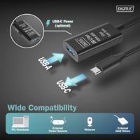 Digitus DA-73110 USB-kabel USB 3.2 Gen1, USB 3.2 Gen1, USB 3.0 USB-C, USB-C stekker, USB-A bus 5.00 m Zwart Actief met signaalversterking, Stekker past op - thumbnail