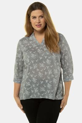 Ulla Popken Tuniek, fijne structuur, opstaande kraag, 3/4 mouwen - Grote Maten