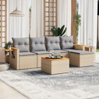6-delige Loungeset met kussens poly rattan beige - thumbnail