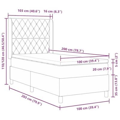 Boxspringbed met matras fluweel lichtgrijs 100x200 cm