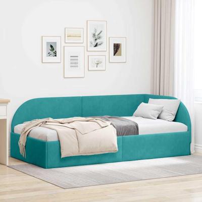 Hoekbedframe met hoofdeinde Turquoise 90 x 190 cm Fluweel