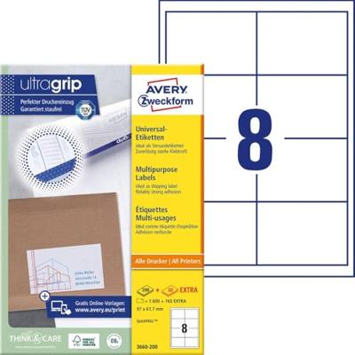 Avery-Zweckform 3660-200 Universele etiketten 97 x 67.7 mm Papier Wit 1760 stuk(s) Permanent hechtend Laser (kleur) Avery-Zweckform 3660-200 Universele etiketten 97 x 67.7 mm Papier Wit 1760 stuk(s) Permanent hechtend Laser (kleur)