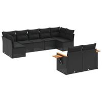 9-delige Loungeset met kussens poly rattan zwart - thumbnail