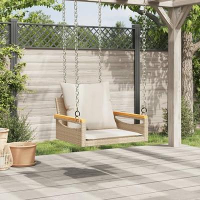 Schommelbank met kussens 63x62x40 cm poly rattan beige