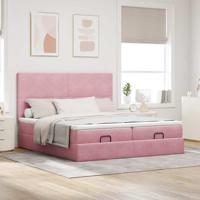 Ottoman bed met matrassen en LED's 160x200cm fluweel roze - thumbnail